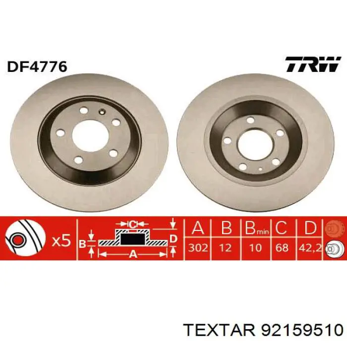 92159510 Textar disco de freno trasero