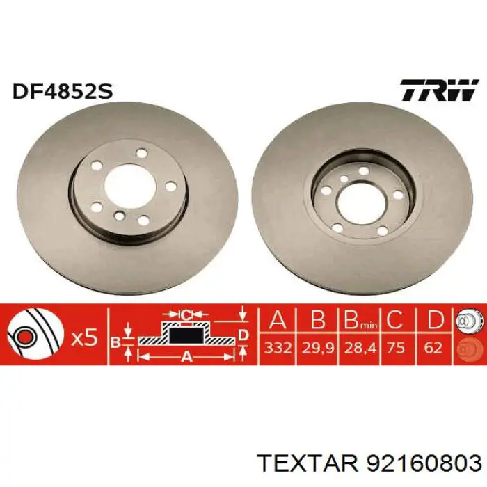 92160803 Textar freno de disco delantero