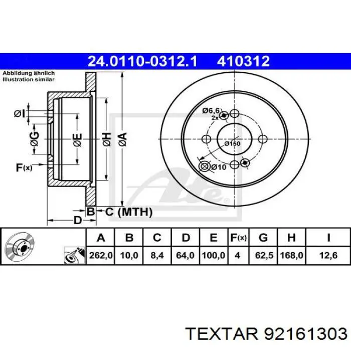 92161303 Textar disco de freno trasero