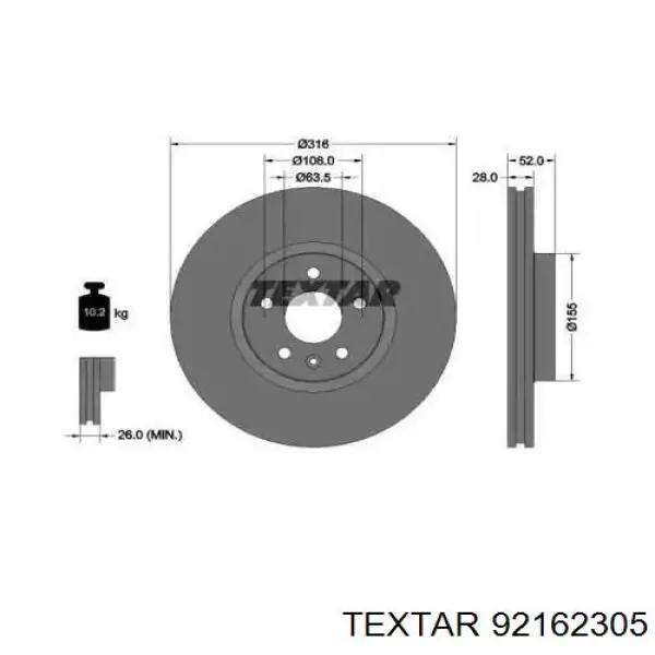 92162305 Textar freno de disco delantero