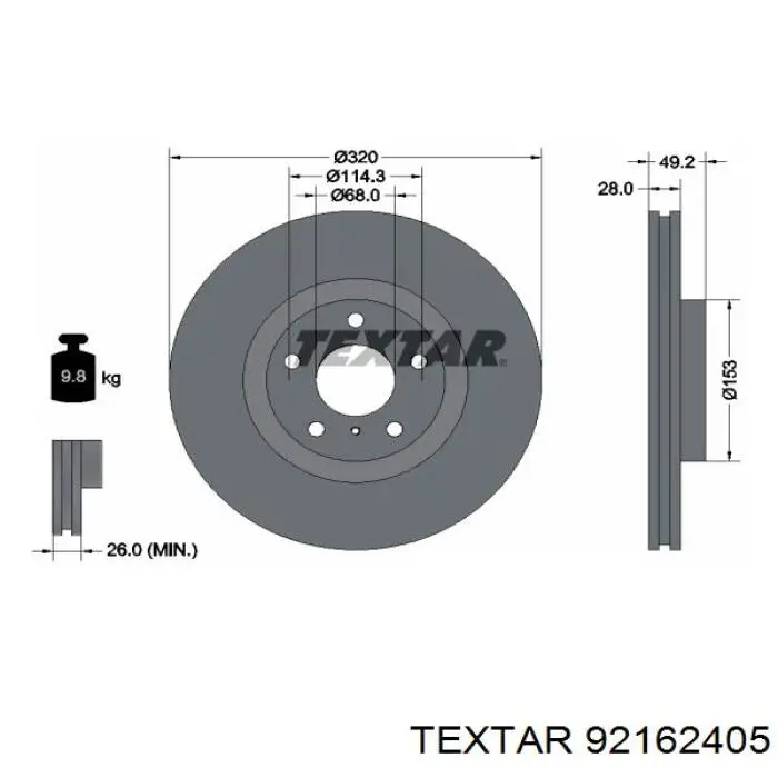 92162405 Textar freno de disco delantero