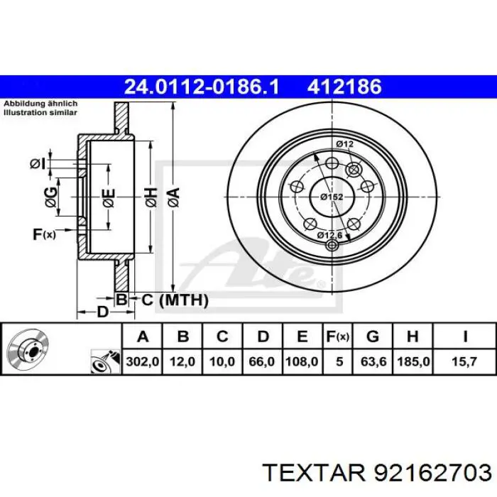 92162703 Textar disco de freno trasero