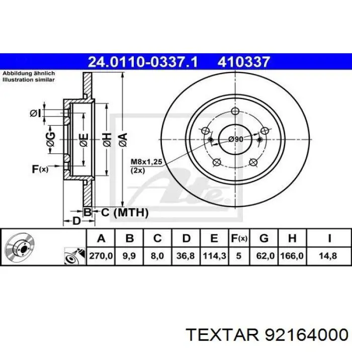 92164000 Textar disco de freno trasero