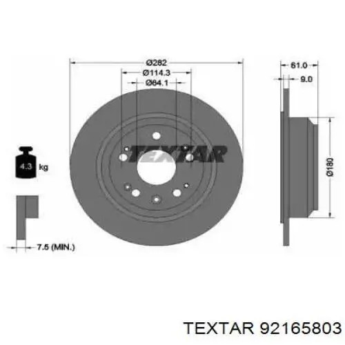 92165803 Textar Freno de disco trasero