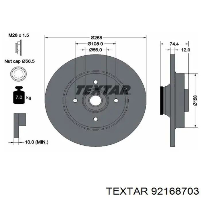 92168703 Textar disco de freno trasero