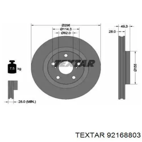 Disco de freno 92168803 Textar
