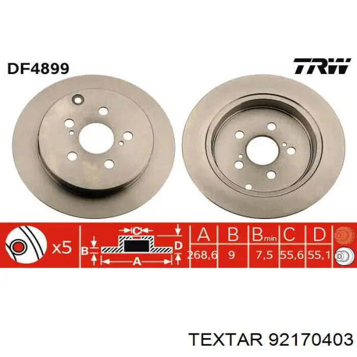 92170403 Textar disco de freno trasero