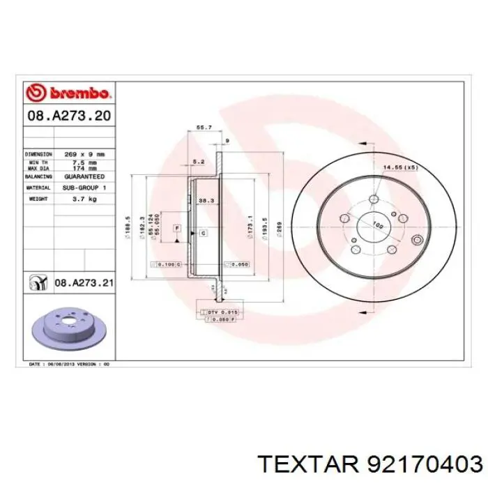 Disco de freno trasero Toyota Prius NHW20