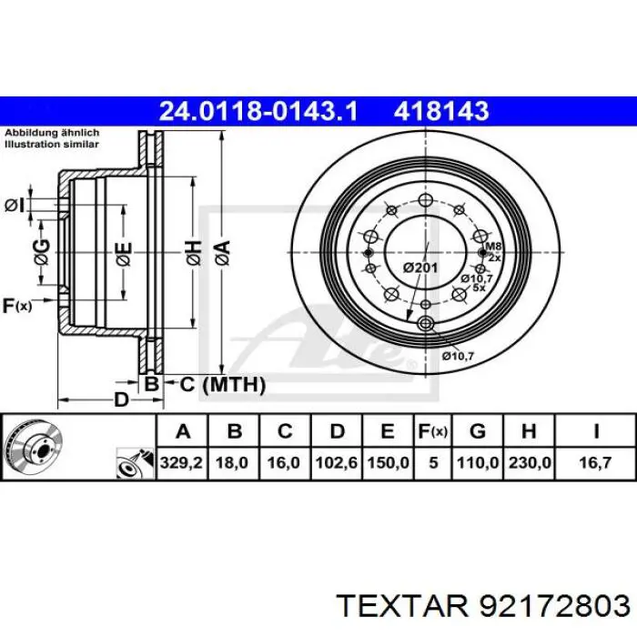 92172803 Textar disco de freno trasero