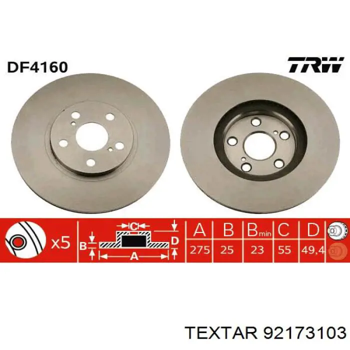 92173103 Textar freno de disco delantero