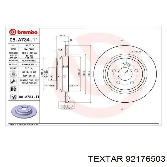 92176503 Textar disco de freno trasero