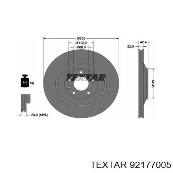 92177005 Textar disco de freno trasero