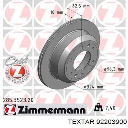 92203900 Textar disco de freno trasero