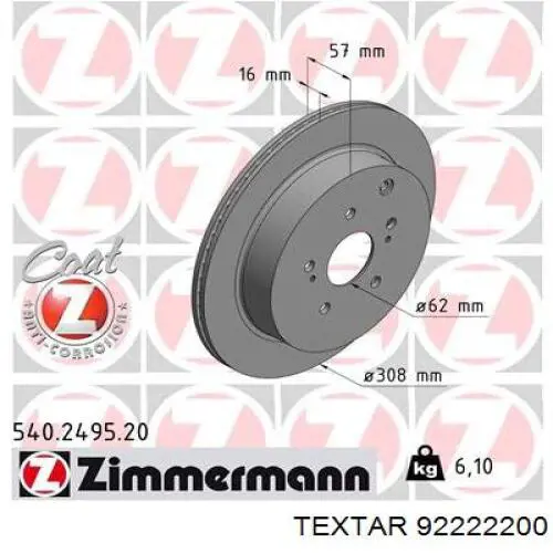 92222200 Textar disco de freno trasero