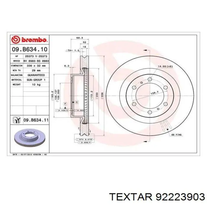 92223903 Textar freno de disco delantero