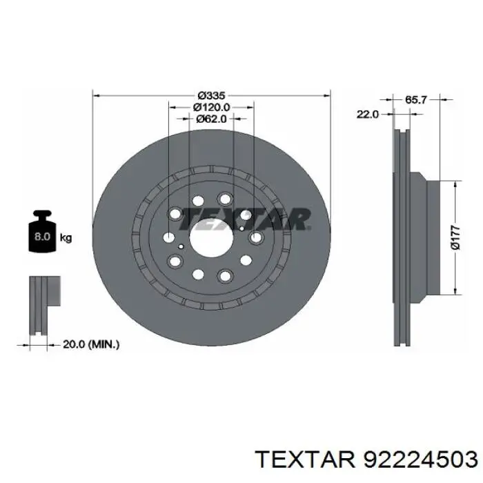 92224503 Textar disco de freno trasero