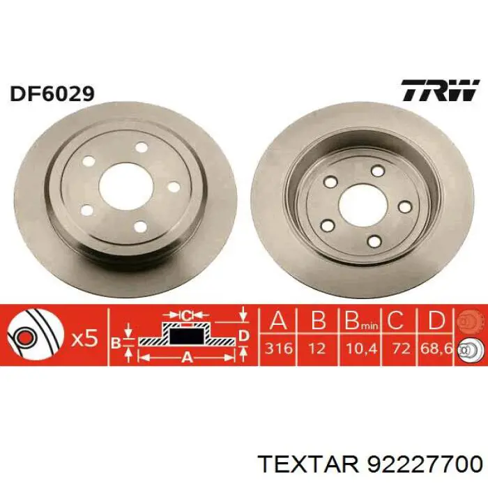 92227700 Textar Freno de disco trasero