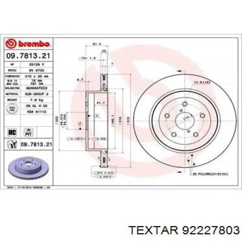 Comprar 92227803 Textar Disco de freno trasero