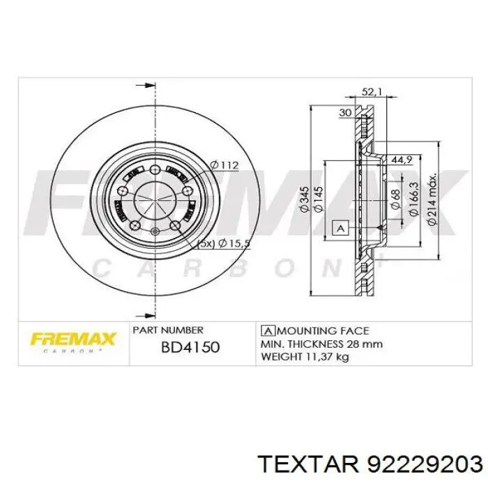 92229203 Textar freno de disco delantero