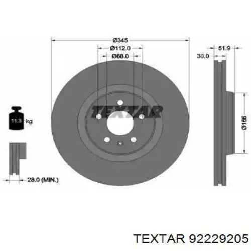 Disco de freno 92229205 Textar