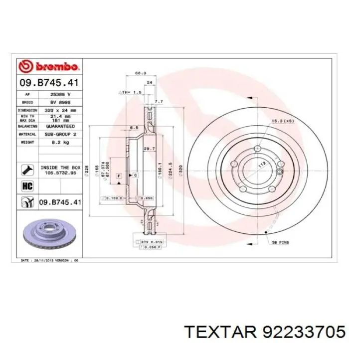 92233705 Textar disco de freno trasero