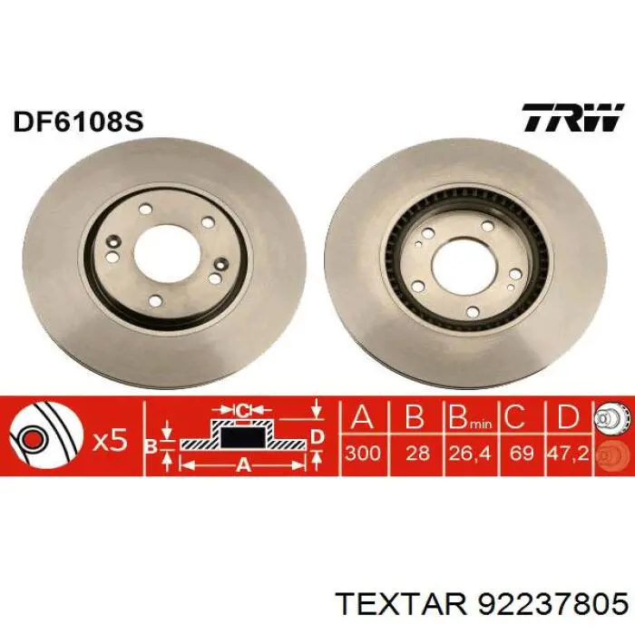 92237805 Textar freno de disco delantero