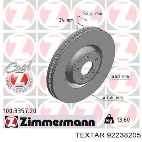 Comprar 92238205 Textar Freno de disco delantero
