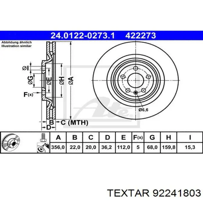 92241803 Textar disco de freno trasero