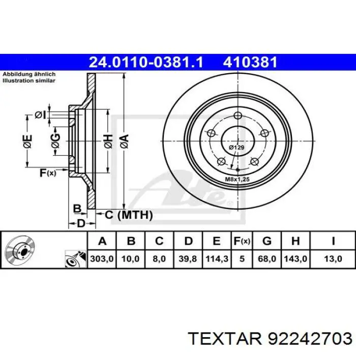 92242703 Textar disco de freno trasero