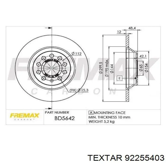 Comprar 92255403 Textar Disco de freno trasero