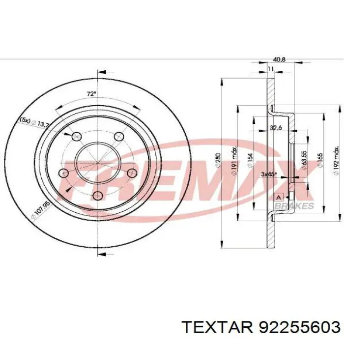 Disco de freno trasero Volvo V40 525, 526