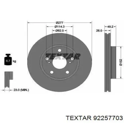 Comprar 92257703 Textar Freno de disco delantero