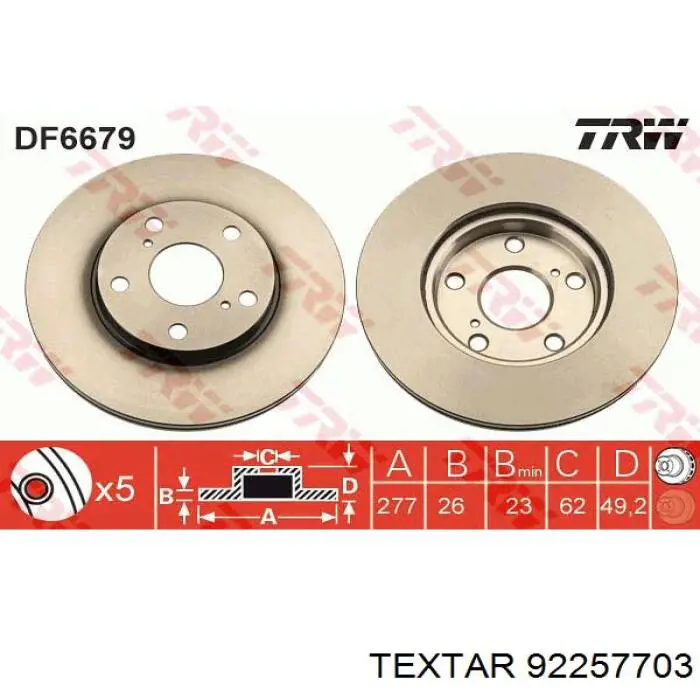 92257703 Textar disco de freno delantero