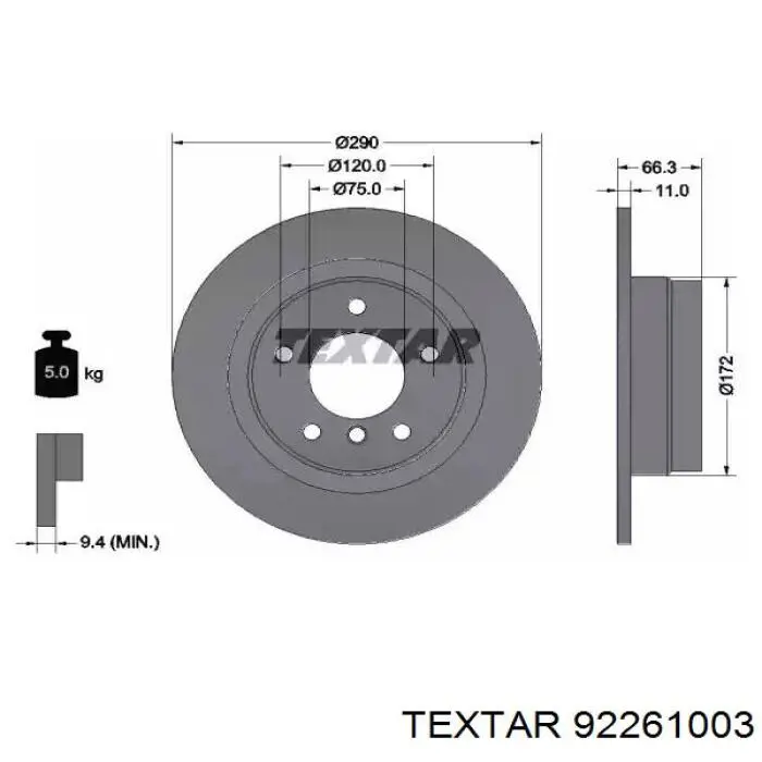 92261003 Textar disco de freno trasero