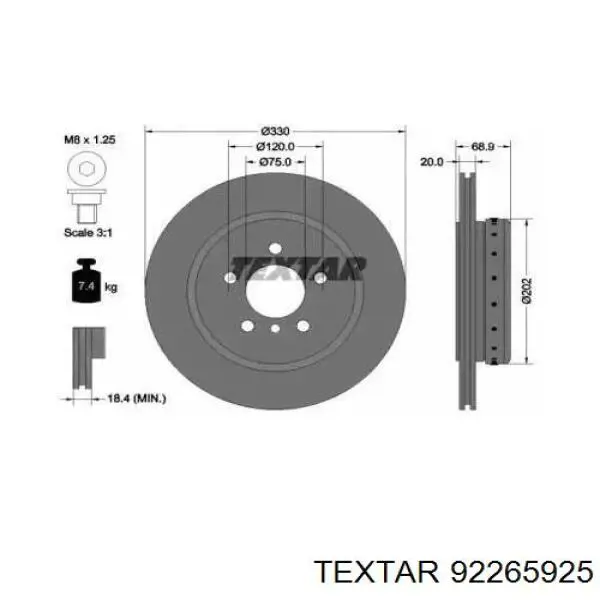 92265925 Textar disco de freno trasero