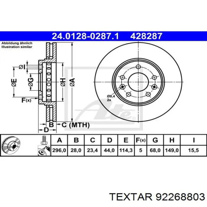 Comprar 92268803 Textar Freno de disco delantero