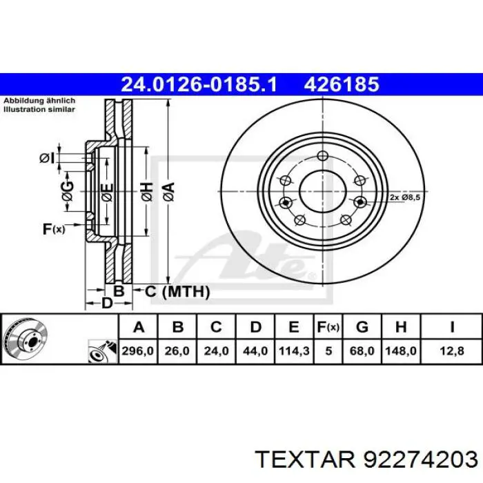 Disco de freno delantero Textar 92274203