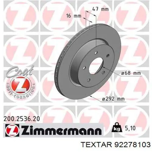 92278103 Textar disco de freno trasero