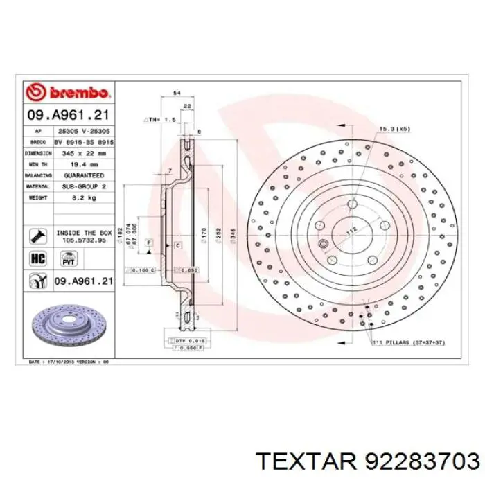 92283703 Textar disco de freno trasero