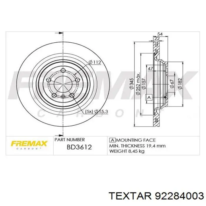 92284003 Textar disco de freno trasero