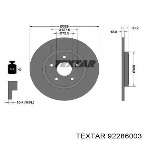 92286003 Textar disco de freno trasero