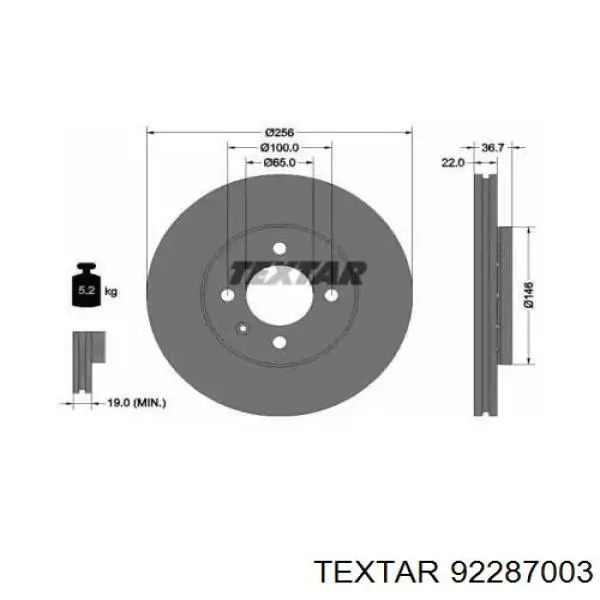 92287003 Textar freno de disco delantero