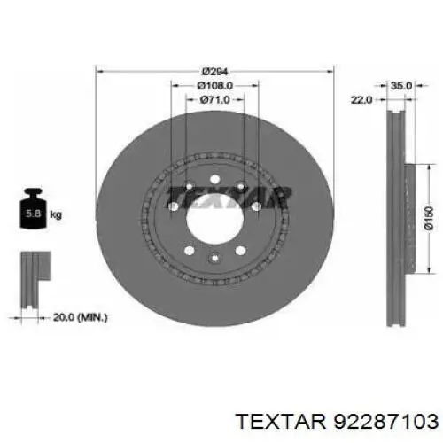 92287103 Textar disco de freno trasero