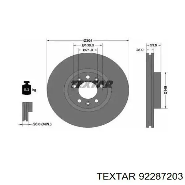 Comprar 92287203 Textar Freno de disco delantero