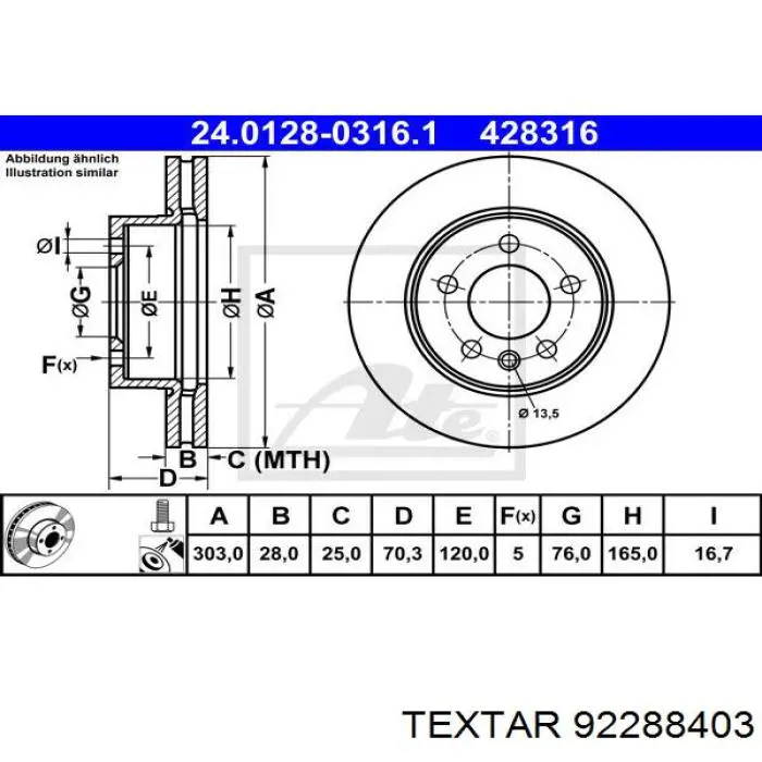 92288403 Textar freno de disco delantero