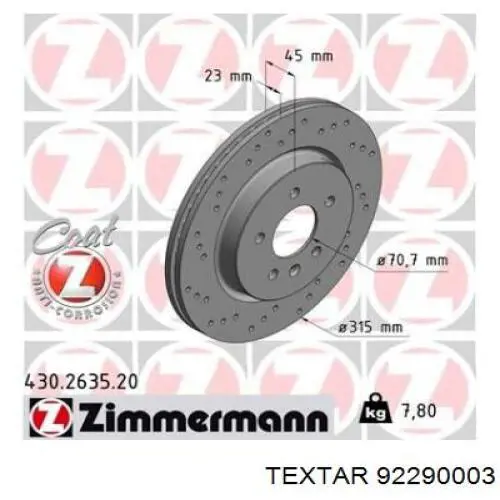 92290003 Textar disco de freno trasero