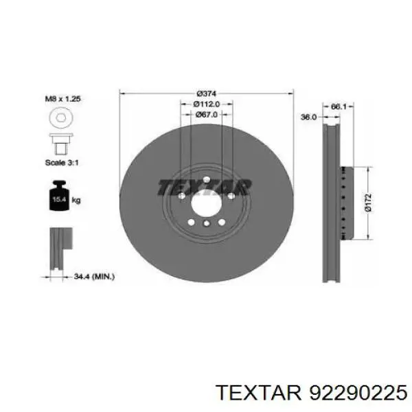 92290225 Textar disco de freno trasero