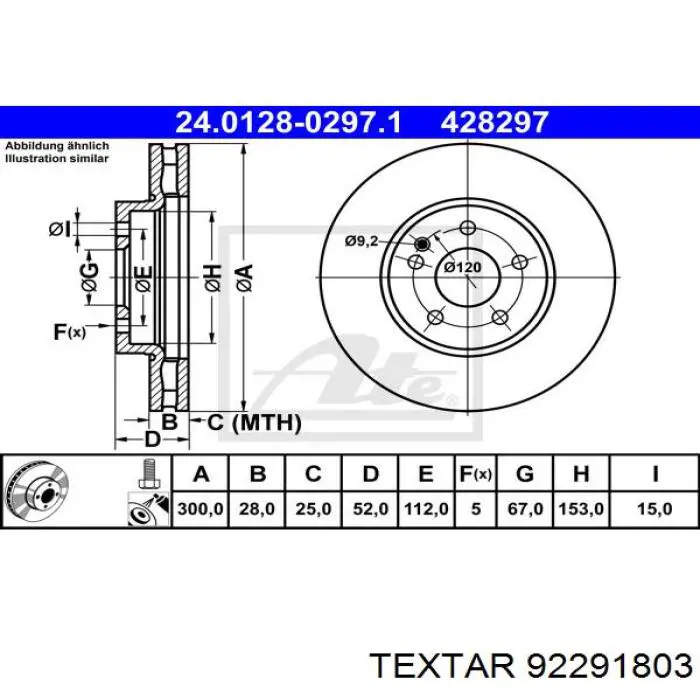 92291803 Textar freno de disco delantero