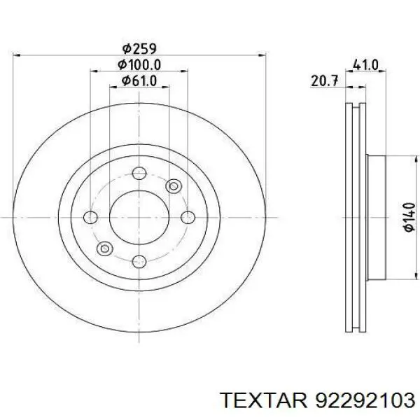 Disco de freno delantero Textar 92292103