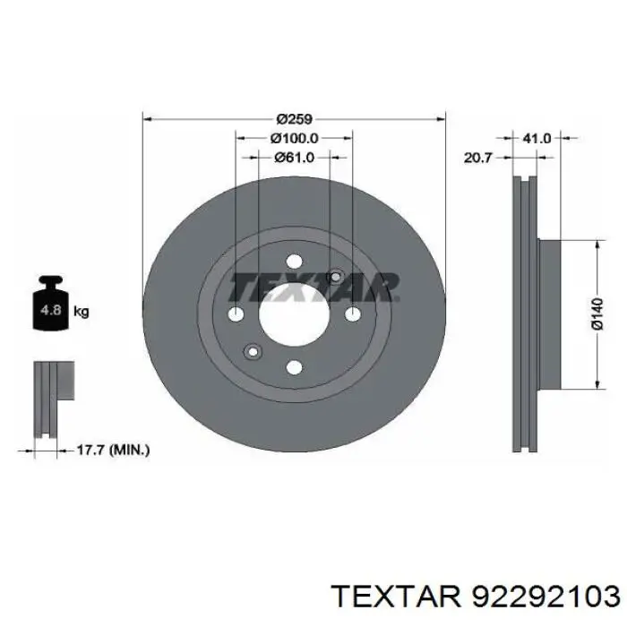 92292103 Textar freno de disco delantero